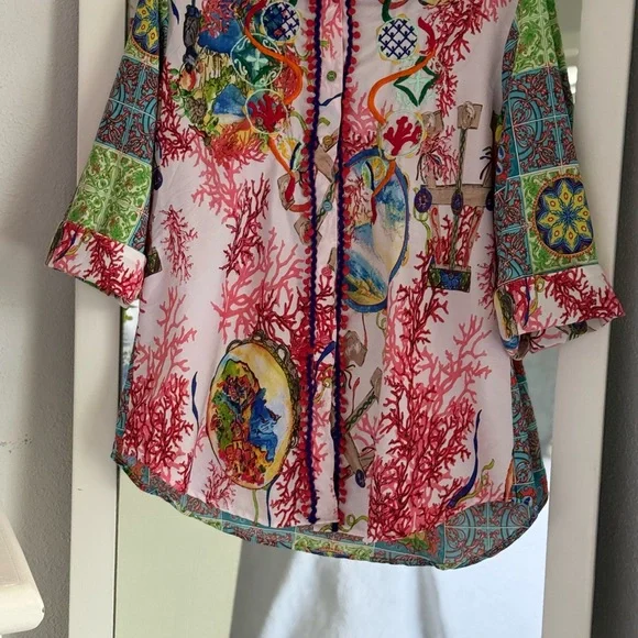 Colorful Women's Italian Antica Sartoria Art To Wear Blouse - Picture 3 of 13